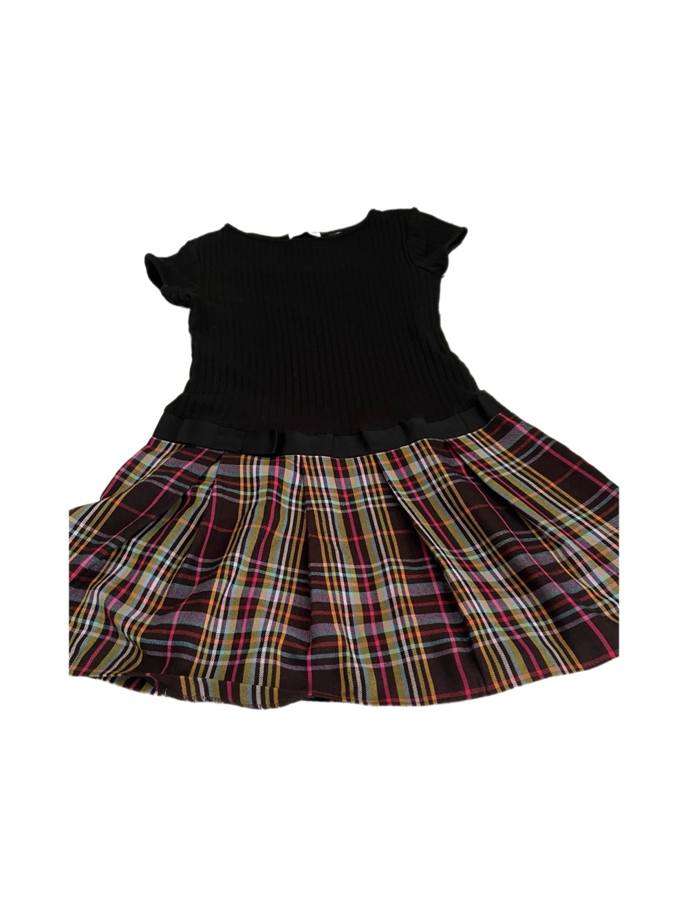 VTG Christie Brooks Short Sleeve Ribbed Knit Plaid Skirt Dress Size 14